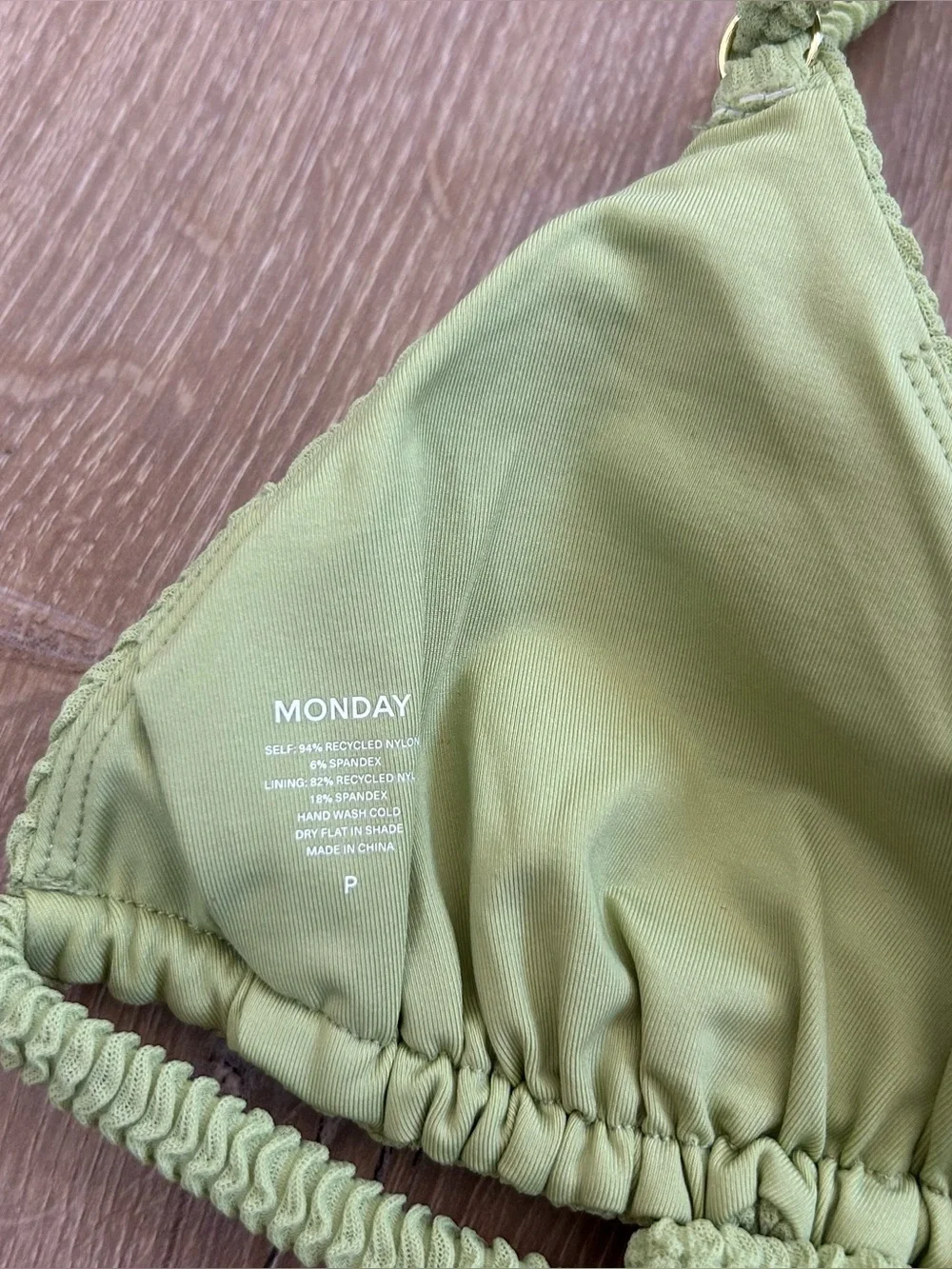 NWT New Monday Swimwear Hanalei Top and Hanalei Bottom in Avocado Crinkle Size P